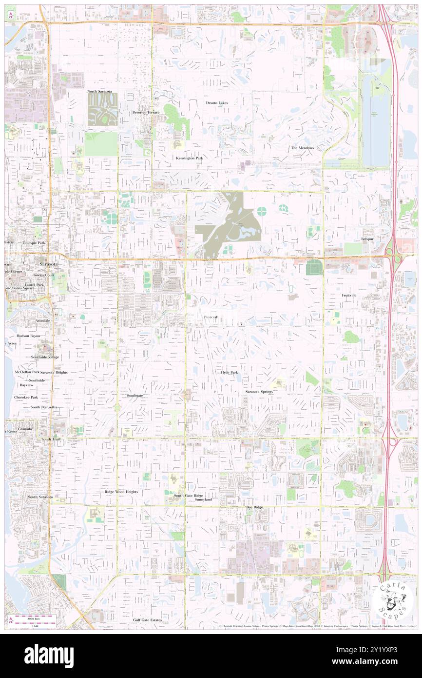 Pinecraft, Sarasota County, Stati Uniti, Florida, N 27 19' 30'', S 82 29' 28'', MAP, Cartascapes Map pubblicata nel 2024. Esplora Cartascapes, una mappa che rivela i diversi paesaggi, culture ed ecosistemi della Terra. Viaggia attraverso il tempo e lo spazio, scoprendo l'interconnessione del passato, del presente e del futuro del nostro pianeta. Foto Stock