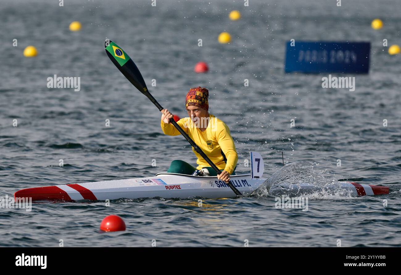 Parigi, Francia. 8 settembre 2024. Paralimpiadi 2024. Canoa da para. Stadio Olimpico Nautico. Parigi. Mari Santilli (BRA) alle Para Canoe Finals durante le Paralimpiadi di Parigi 2024 allo Stadio Nautico Olimpico, Francia. Crediti: Sport in foto/Alamy Live News Foto Stock
