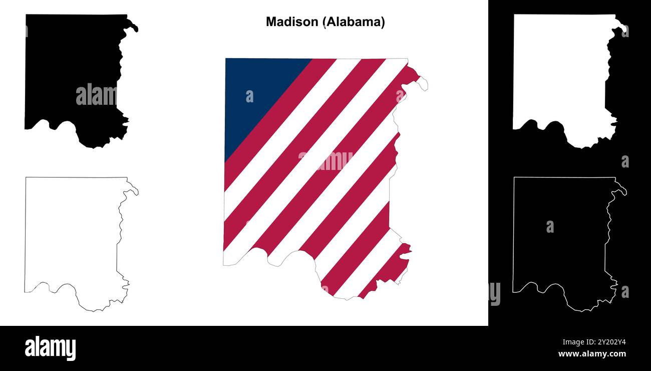 Madison County (Alabama) - Set di mappe di contorno Illustrazione Vettoriale