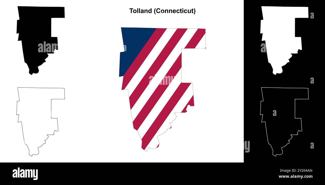 Insieme di mappe di contorno della contea di Tolland (Connecticut) Illustrazione Vettoriale