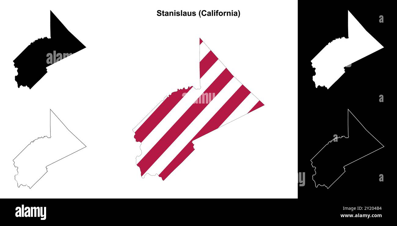 Stanislaus County (California) - Set di mappe di contorno Illustrazione Vettoriale
