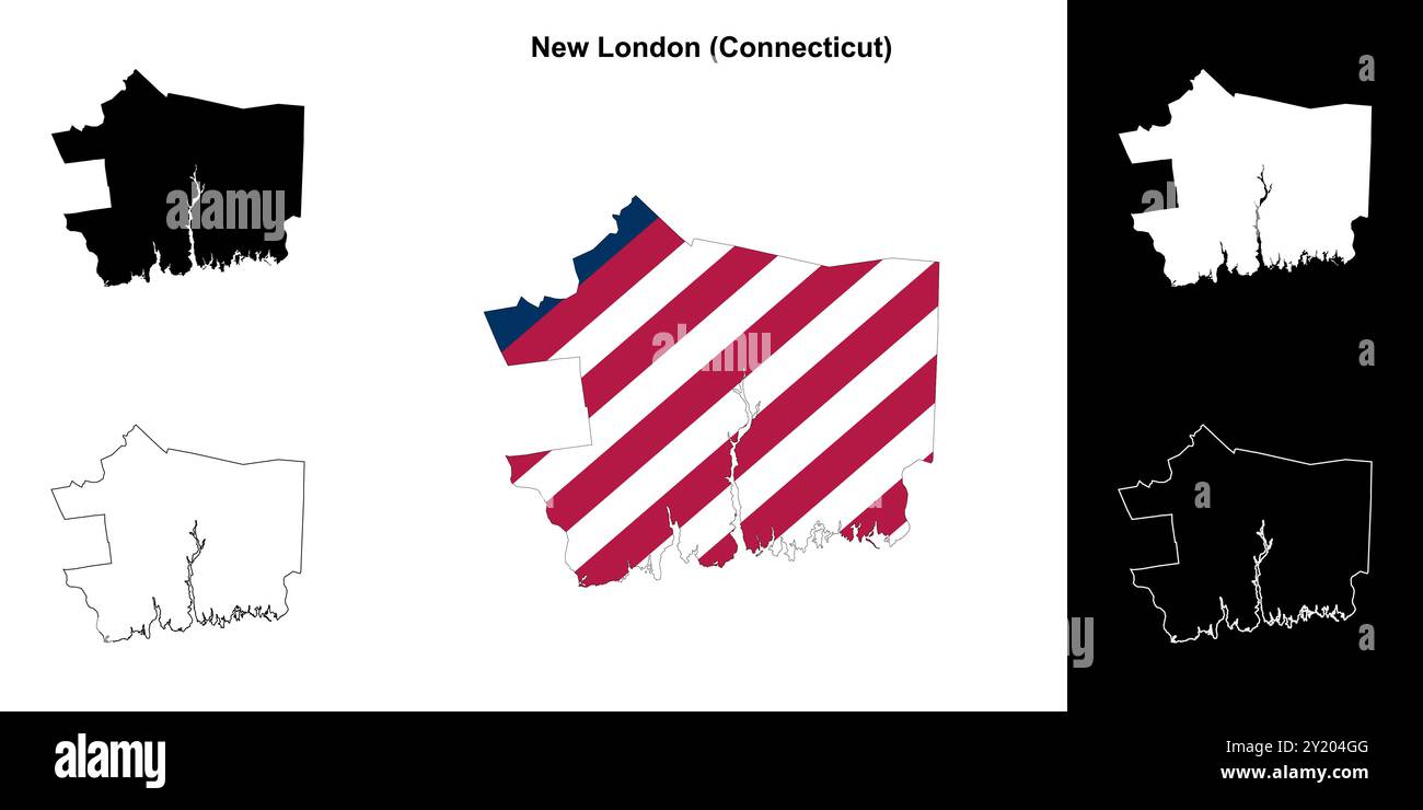 New London County (Connecticut) set di mappe di contorno Illustrazione Vettoriale