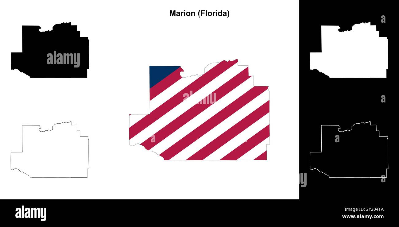 Marion County (Florida) set di mappe di contorno Illustrazione Vettoriale