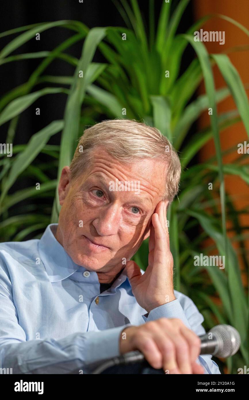 Austin Texas USA, 7 settembre 2024: L'investitore e co-fondatore di galvanize Climate Solutions TOM STEYER parla dei cambiamenti climatici nell'ultimo giorno del quattordicesimo festival annuale del Texas Tribune nel centro di Austin. Il Festival riunisce politici e influenti leader di pensiero nel servizio pubblico per discutere gli eventi e le politiche attuali. ©Bob Daemmrich Foto Stock