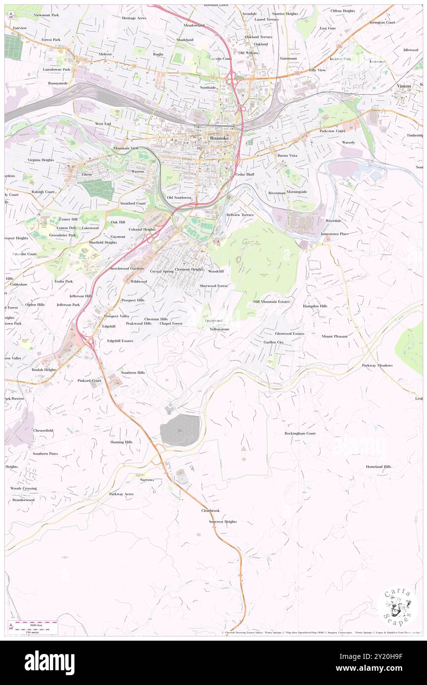 Englewood, città di Roanoke, Stati Uniti, Stati Uniti, Virginia, N 37 14' 9'', S 79 56' 34'', MAP, Cartascapes Map pubblicata nel 2024. Esplora Cartascapes, una mappa che rivela i diversi paesaggi, culture ed ecosistemi della Terra. Viaggia attraverso il tempo e lo spazio, scoprendo l'interconnessione del passato, del presente e del futuro del nostro pianeta. Foto Stock