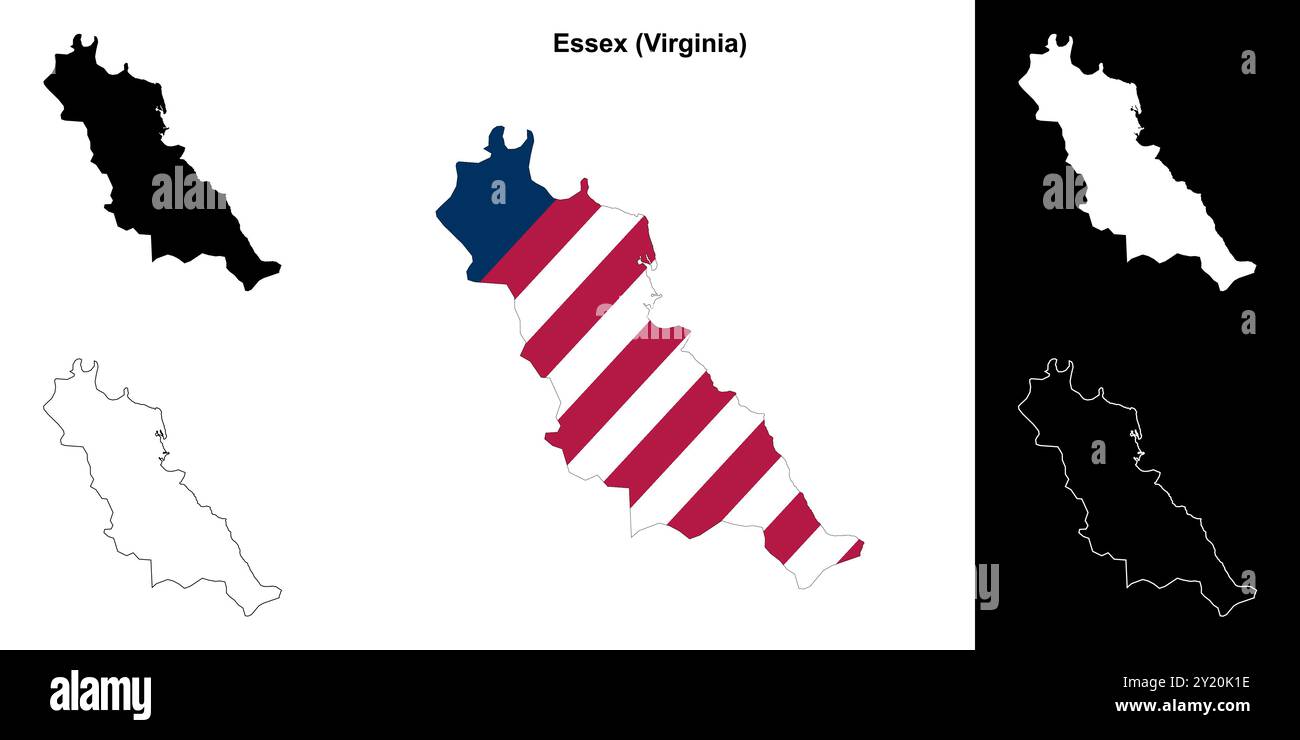 Set di mappe di contorno della contea di Essex (Virginia) Illustrazione Vettoriale