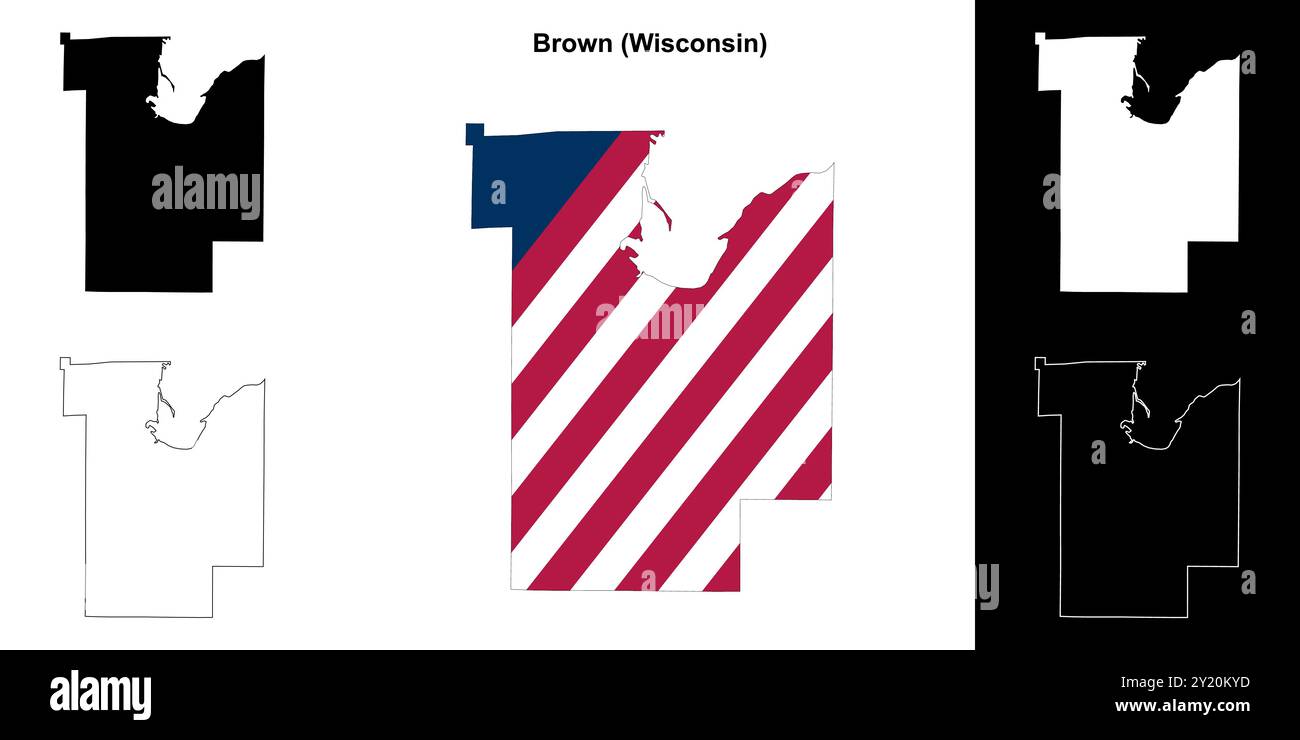 Brown County (Wisconsin) - Set di mappe di contorno Illustrazione Vettoriale