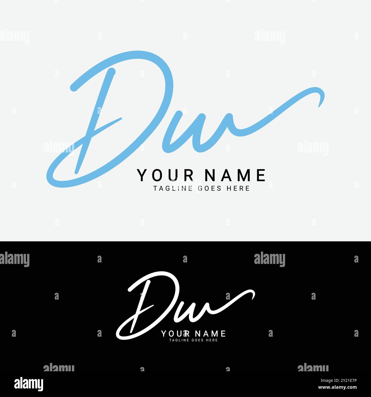 Logo della lettera iniziale D, W, DW. Logo alfabetico DW firma scritta a mano Illustrazione Vettoriale