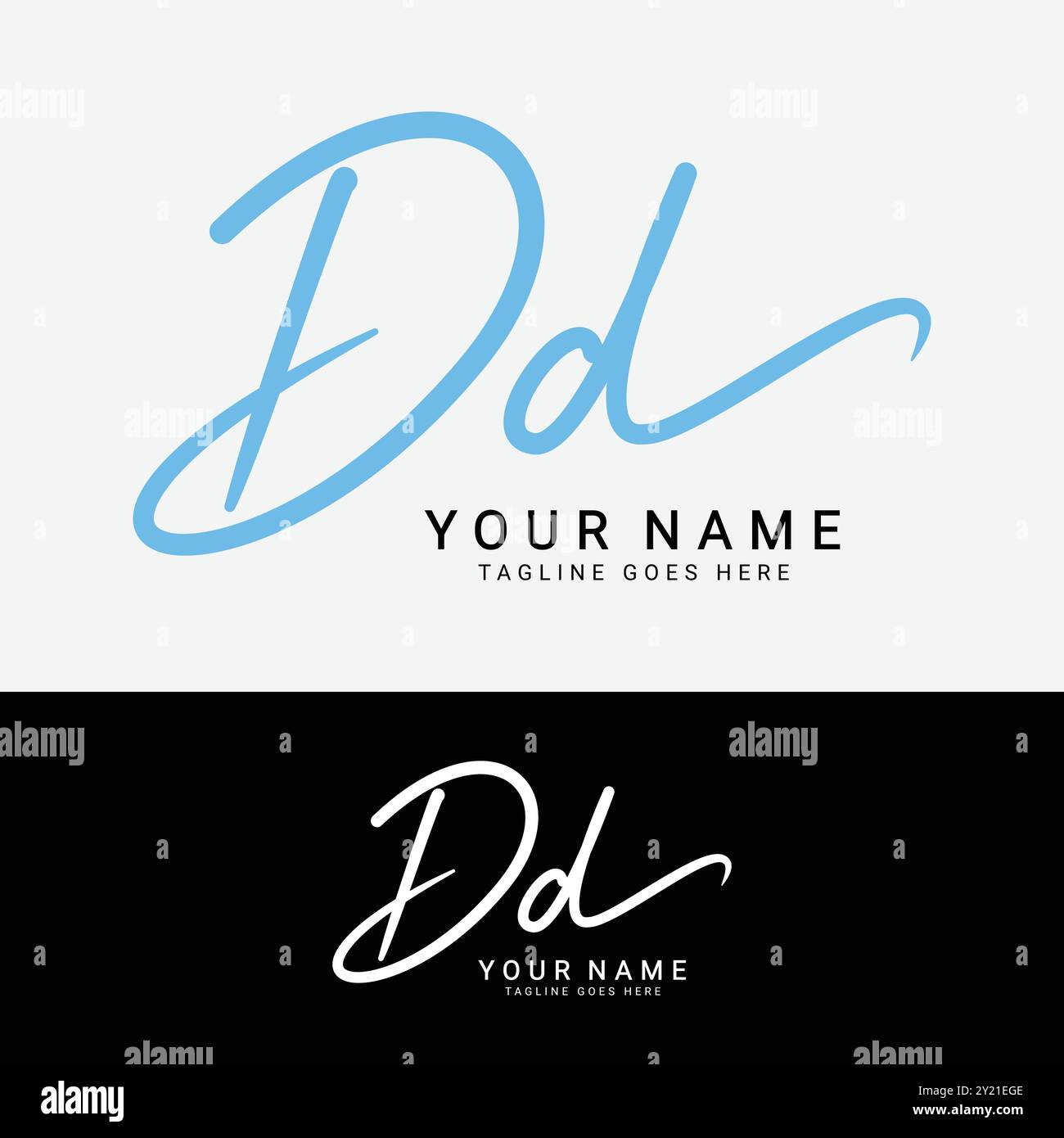 Logo D, lettera iniziale DD. Logo alfabetico DD firma scritta a mano Illustrazione Vettoriale