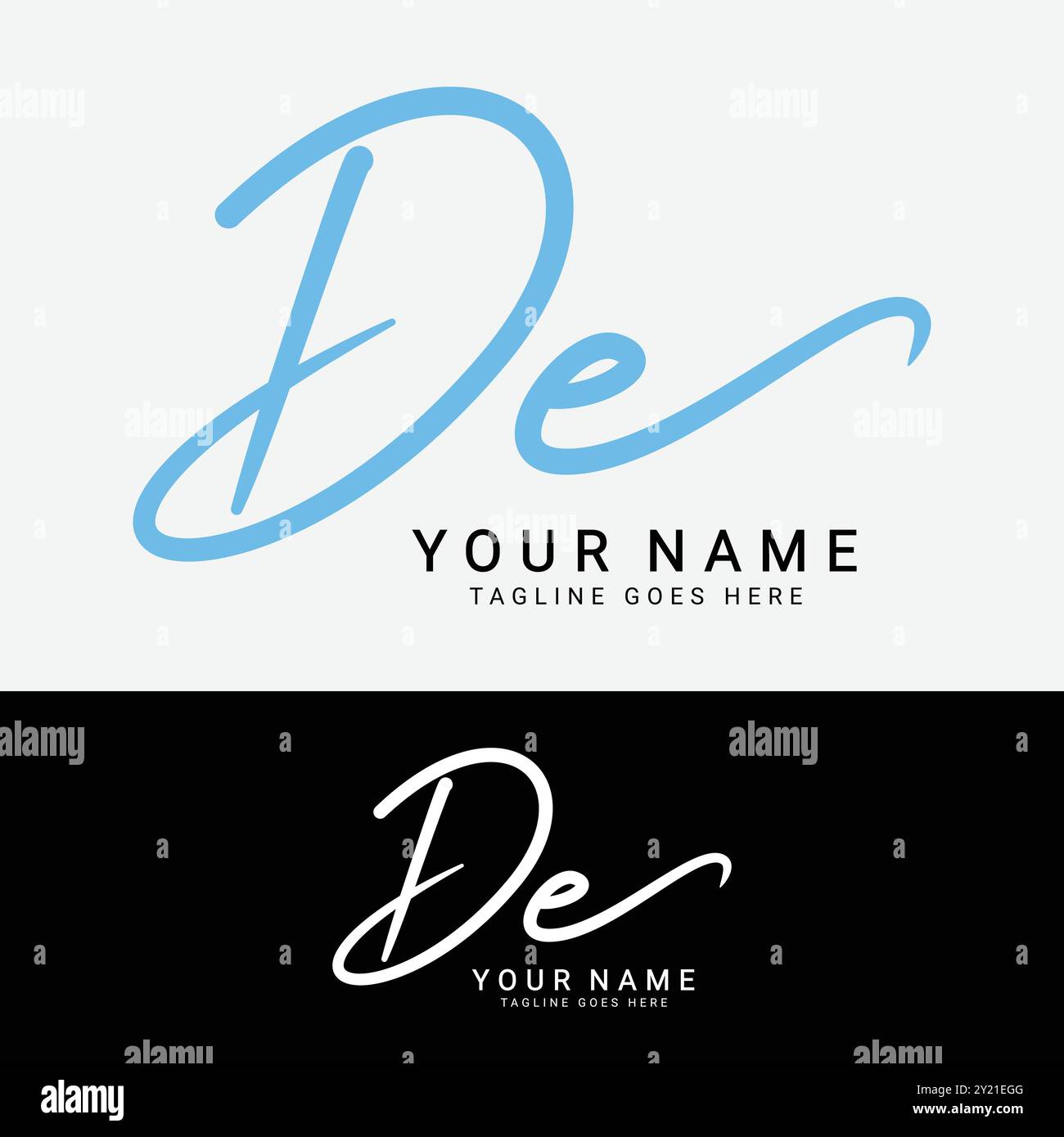 Logo D, e, DE lettera iniziale. Logo firma alfabeto DE manoscritto Illustrazione Vettoriale