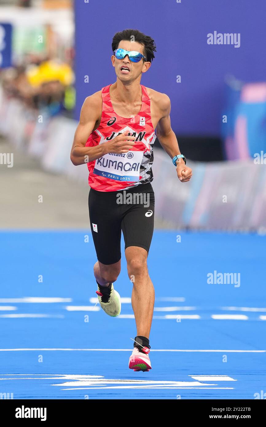 La Courneuve, Francia. 8 settembre 2024. Yutaka Kumagai (JPN) Marathon : Maratona maschile T12 durante i Giochi Paralimpici di Parigi 2024 a la Courneuve, in Francia . Crediti: AFLO SPORT/Alamy Live News Foto Stock