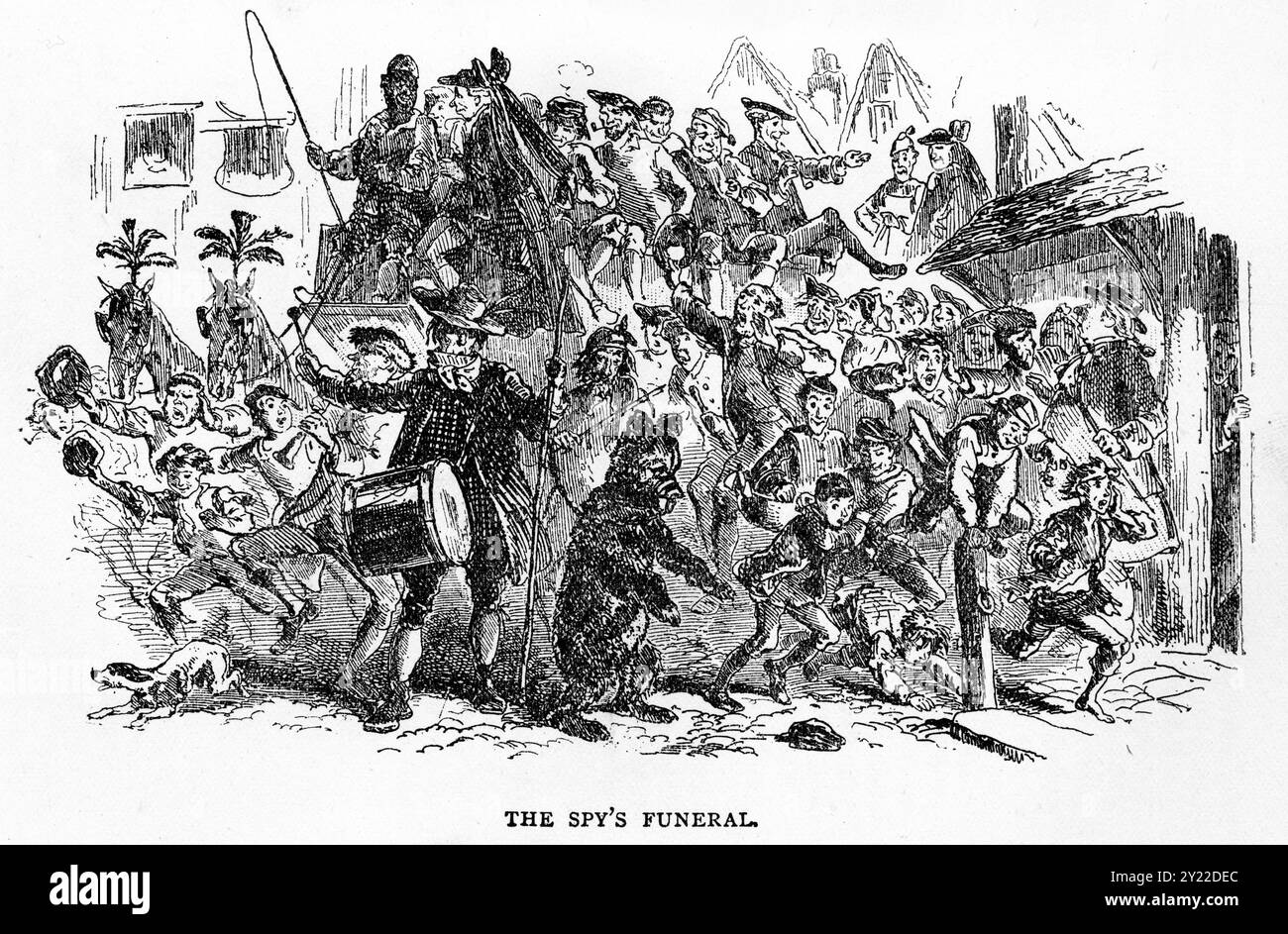 Incisione di una scena dal libro A tale of Two Cities di Charles Dickens, edizione del XIX secolo, che mostra il funerale della spia Foto Stock