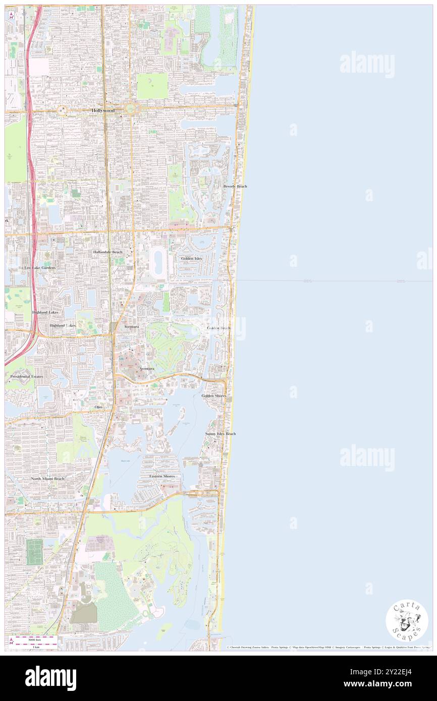 Golden Beach, Miami-Dade County, Stati Uniti, Florida, N 25 57' 54'', S 80 7' 20'', MAP, Cartascapes Map pubblicata nel 2024. Esplora Cartascapes, una mappa che rivela i diversi paesaggi, culture ed ecosistemi della Terra. Viaggia attraverso il tempo e lo spazio, scoprendo l'interconnessione del passato, del presente e del futuro del nostro pianeta. Foto Stock