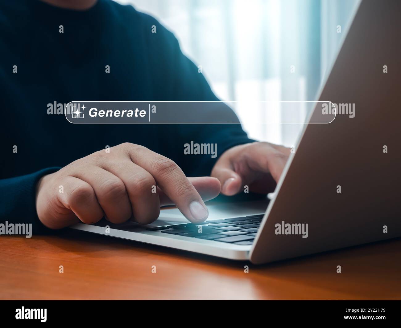 Concetto di intelligenza artificiale generativa. Tecnologia di intelligenza artificiale per contenuti digitali e trasformazione automatizzata dei dati. Icona, pulsante e spa vuota Foto Stock