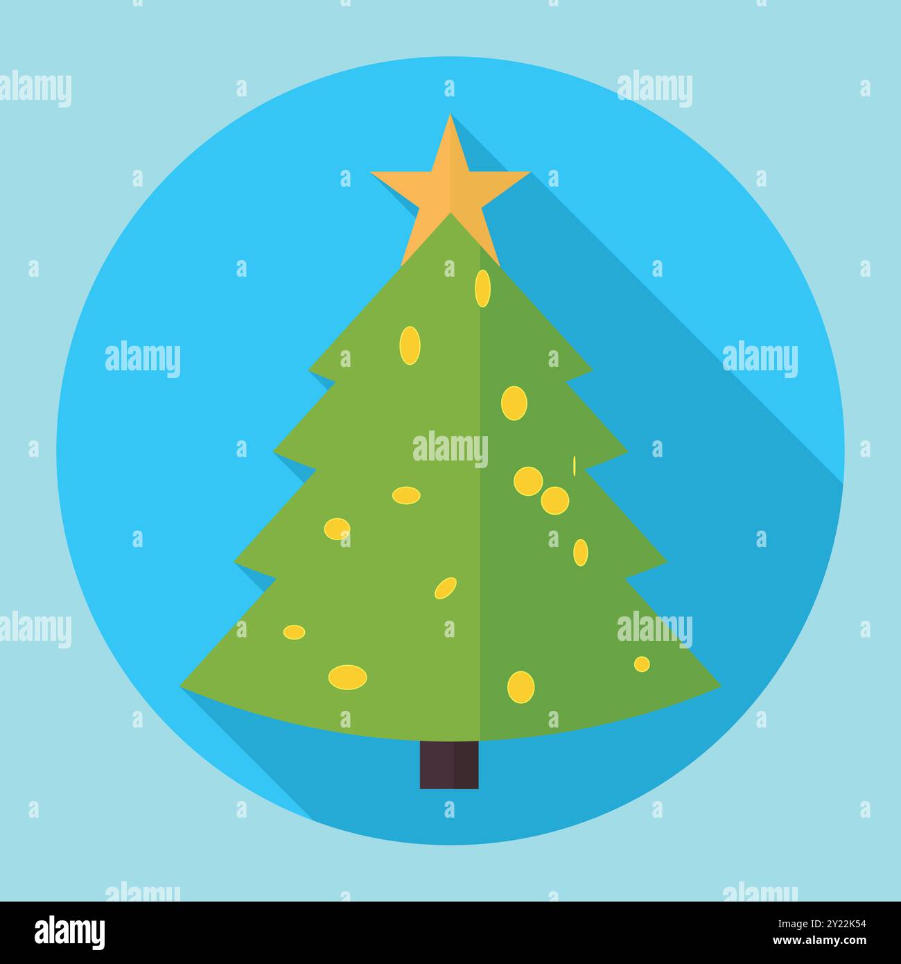 Christmas Small Tree on Blue with Shadow. Illustrazione Vettoriale