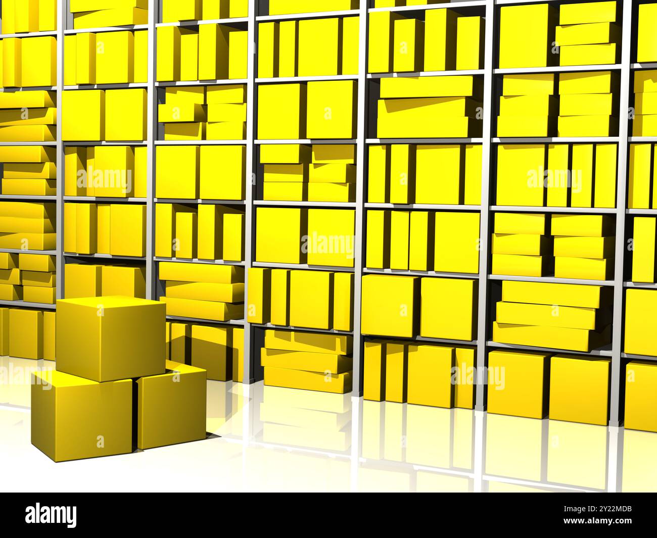Magazzino, scaffale pieno di pacchi Foto Stock