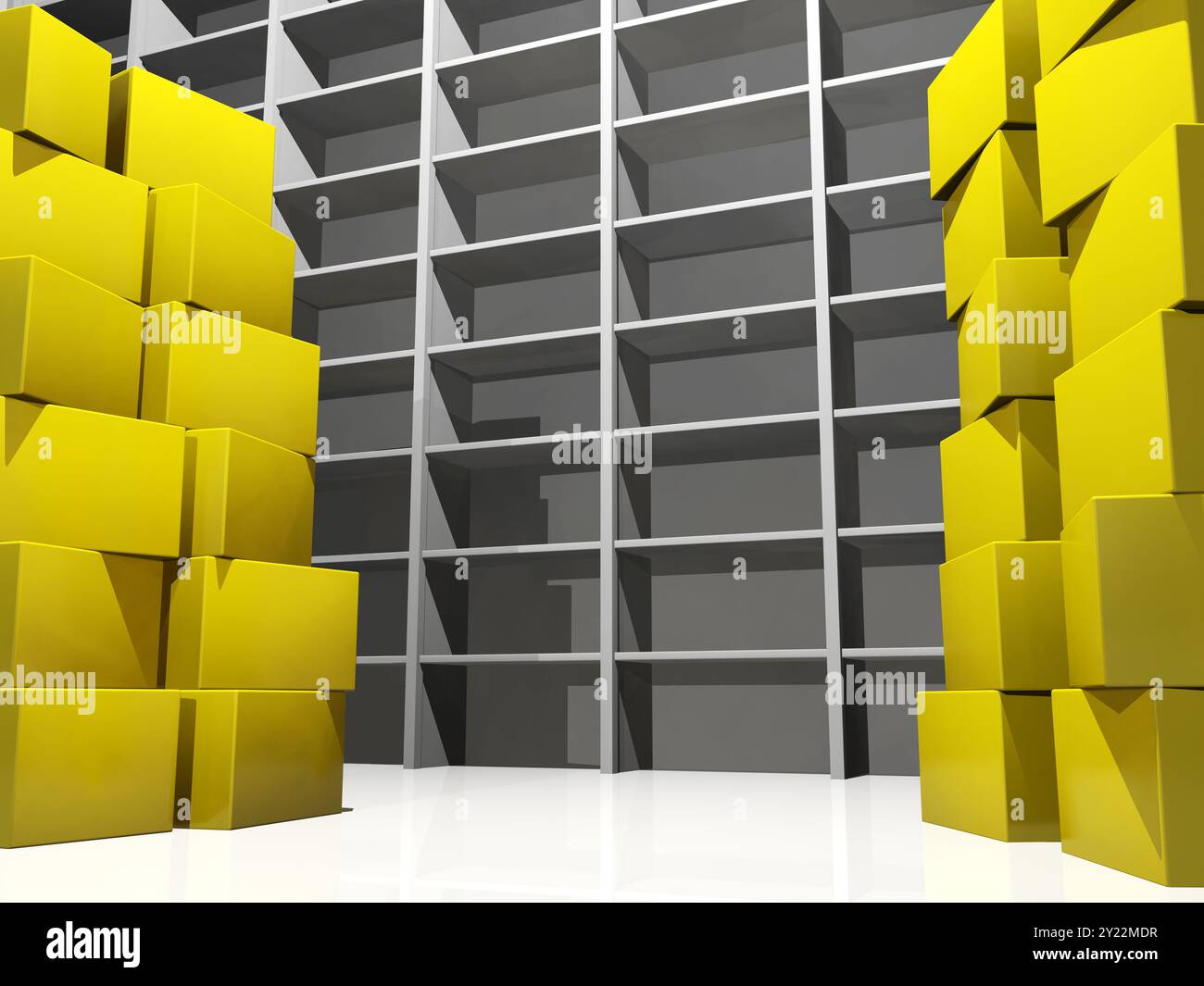 Magazzino, scaffale pieno di pacchi Foto Stock