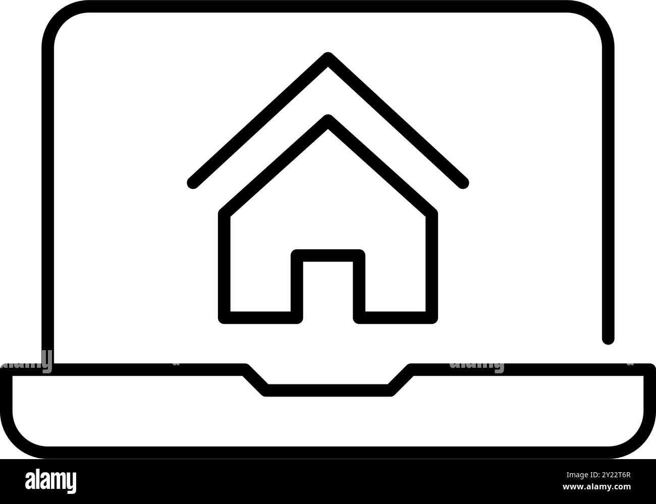 Simbolo della casa sul portatile. Lavoro dalla configurazione domestica, connettività online. Pixel Perfect, icona del vettore di traccia modificabile Illustrazione Vettoriale