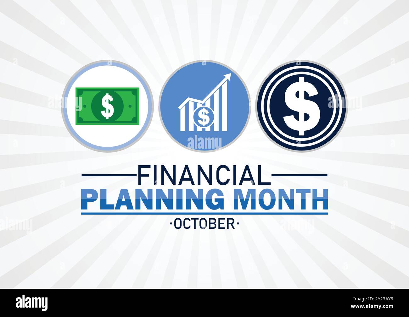 Mese di ottobre della pianificazione finanziaria sfondo con forme e tipografia, banner, cartolina, poster, modello. Mese pianificazione finanziaria, background Illustrazione Vettoriale