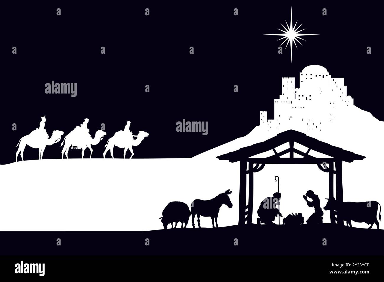 Presepe natalizio Bethlehem Manger Wise Men Illustrazione Vettoriale