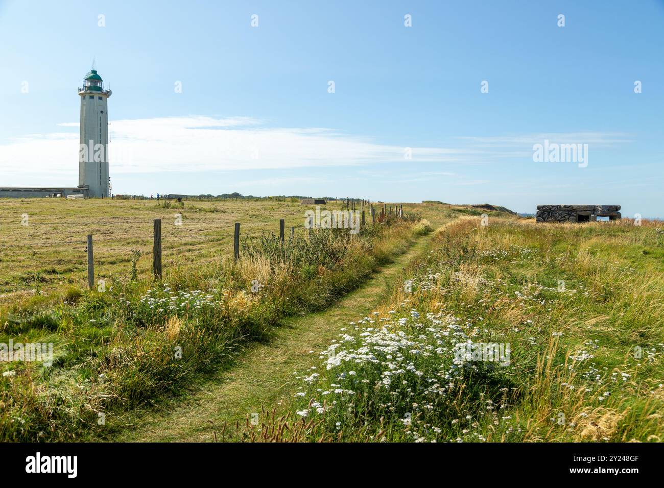 Faro di Cap d'Antifer vicino Etretat, Normandia, Francia Foto Stock