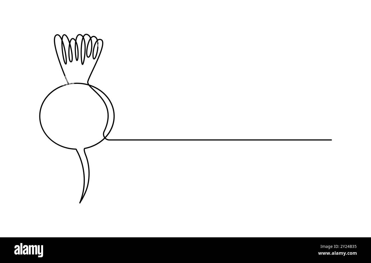 Barbabietola con disegno a linea continua stile barbabietola. Schizzo lineare nero di barbabietola da giardino isolato su sfondo bianco. Un disegno a linea continua Illustrazione Vettoriale