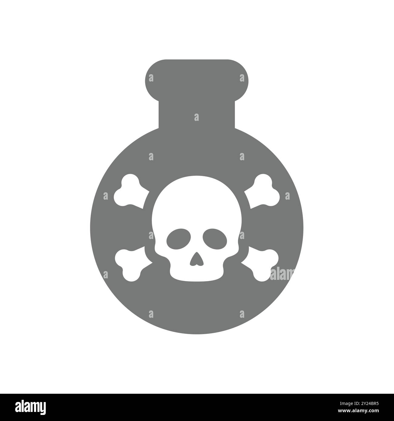 Icona tossica del vettore velenoso. Provetta per analisi velenosa con simbolo del cranio e delle ossa trasversali. Illustrazione Vettoriale