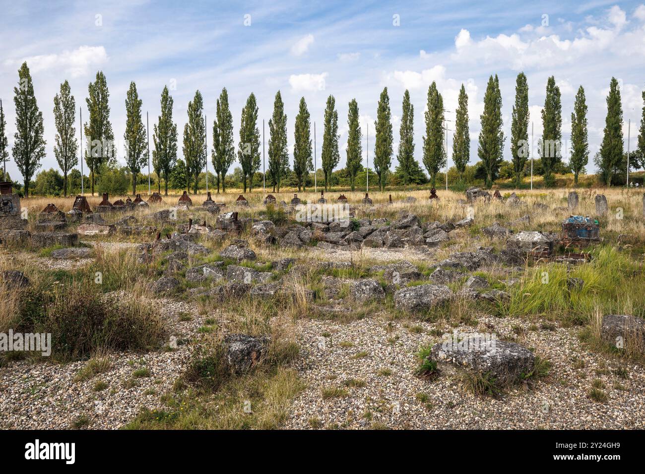 Campo di detriti (Truemmerfeld) presso l'accademia di formazione continua Mont-Cenis a Herne, zona della Ruhr, Renania settentrionale-Wetsphalia, Germania. Reliquie del vecchio Mon Foto Stock