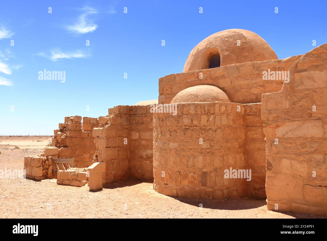 L'esterno del castello del deserto di Amra (Qasr Amra) vicino ad Amman, in Giordania Foto Stock