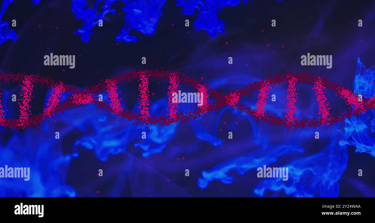 Filamento di DNA e codifica binaria, elaborazione di dati scientifici Foto Stock