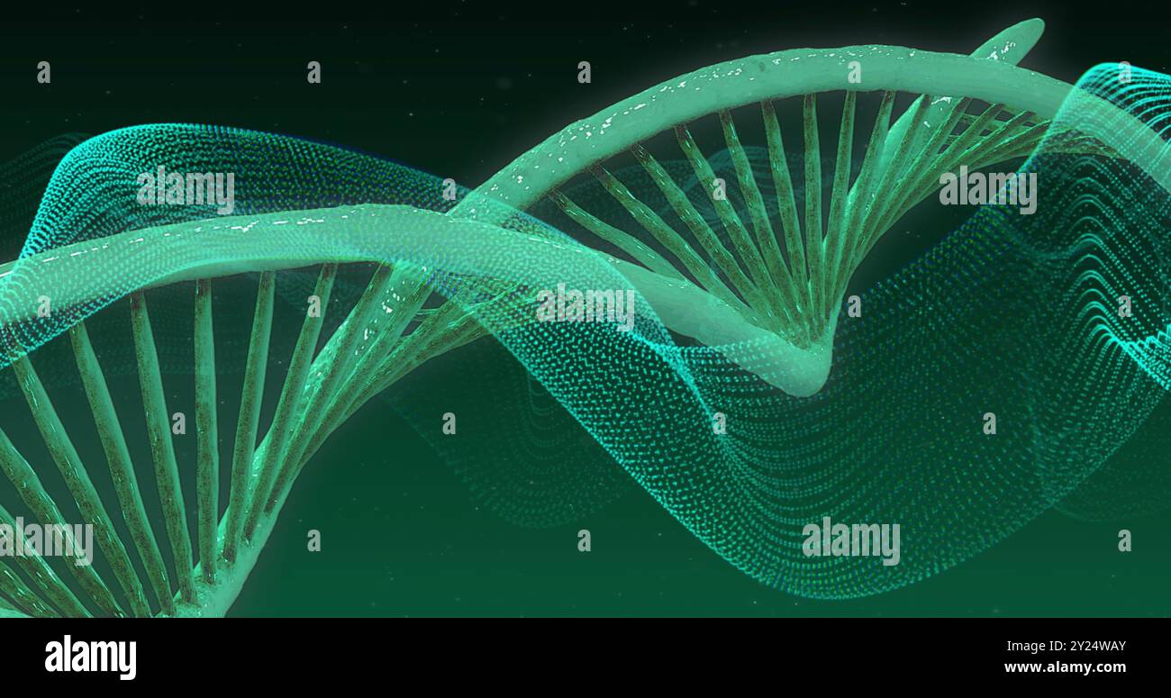 Filamento di DNA e codifica binaria, elaborazione di dati scientifici Foto Stock