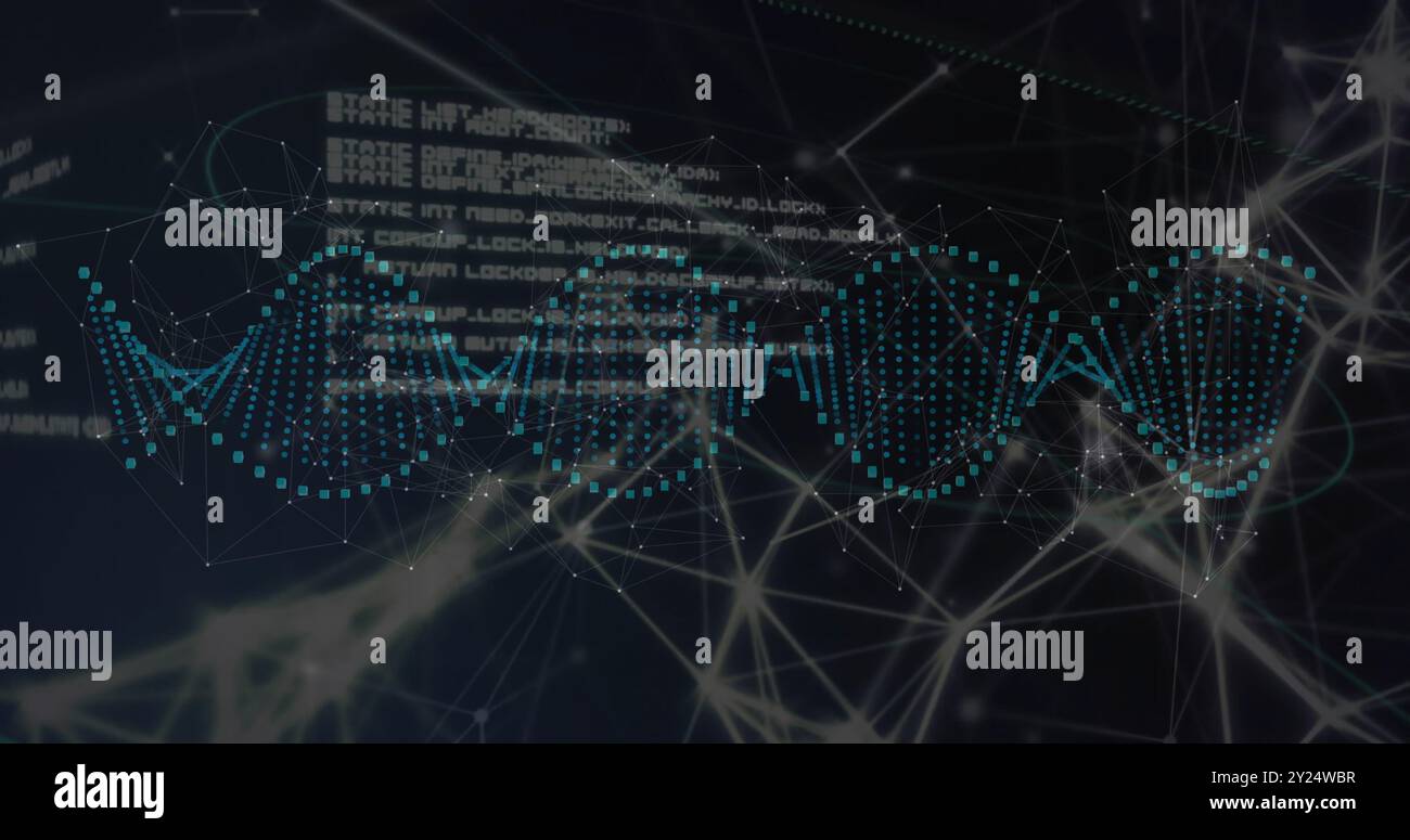 Filamento di DNA e codifica binaria, elaborazione di dati scientifici Foto Stock