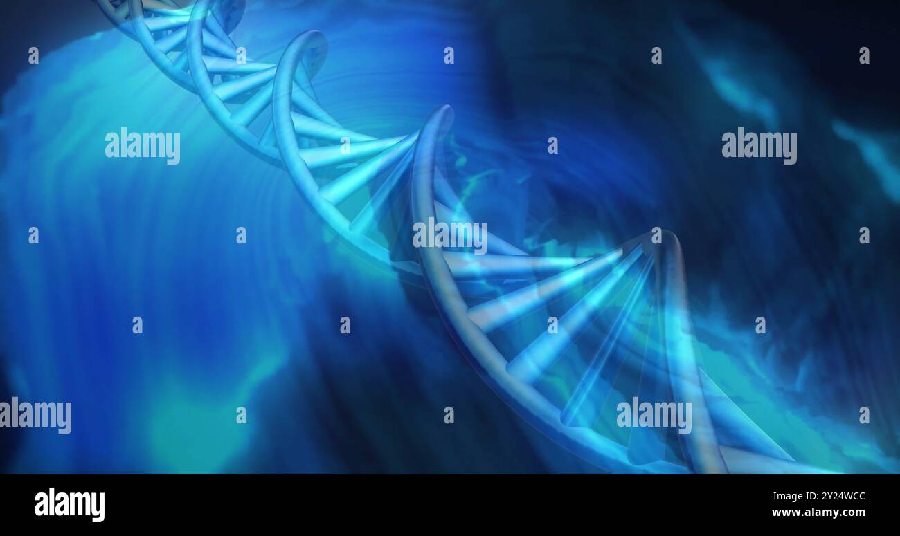 Filamento di DNA e codifica binaria, elaborazione di dati scientifici Foto Stock