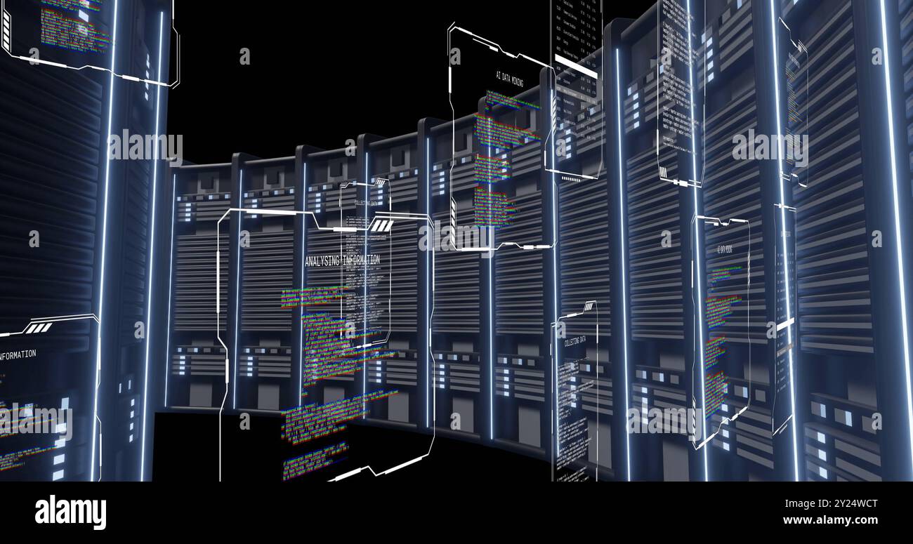 Immagine dell'elaborazione dei dati digitali su server di computer Foto Stock