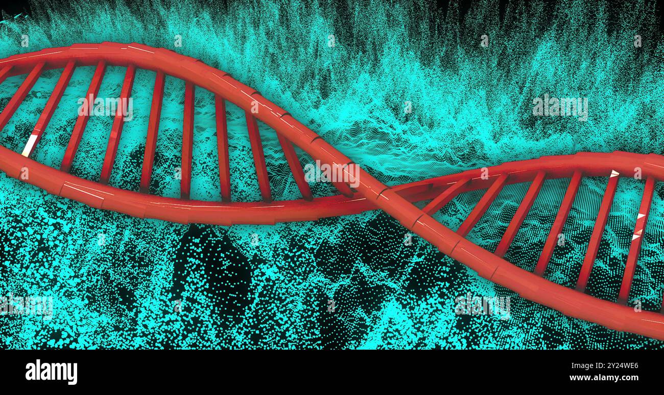 Filamento di DNA e codifica binaria, elaborazione di dati scientifici Foto Stock