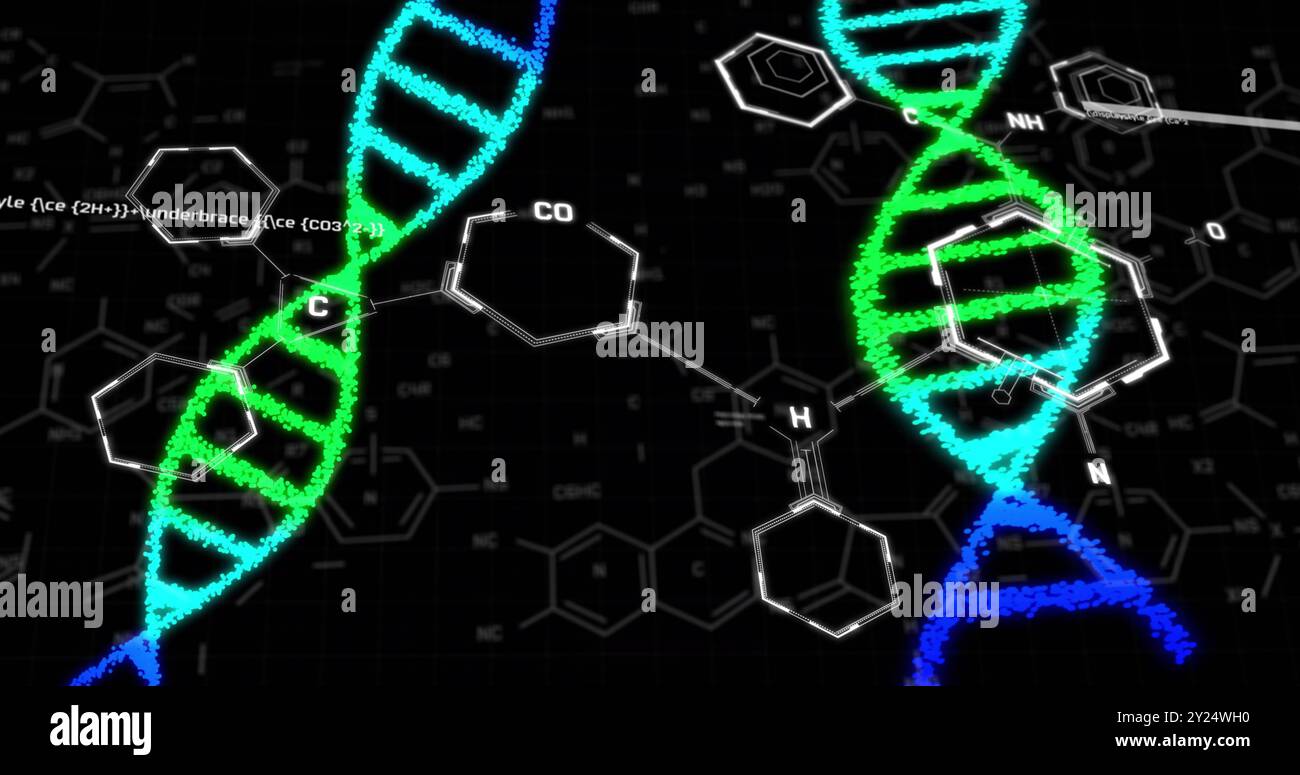 Filamenti di DNA e strutture molecolari, immagine di elaborazione dei dati scientifici Foto Stock