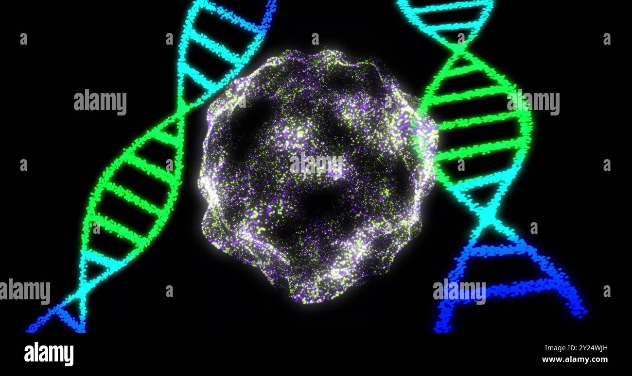 Filamenti di DNA e struttura delle particelle brillanti, immagine scientifica Foto Stock