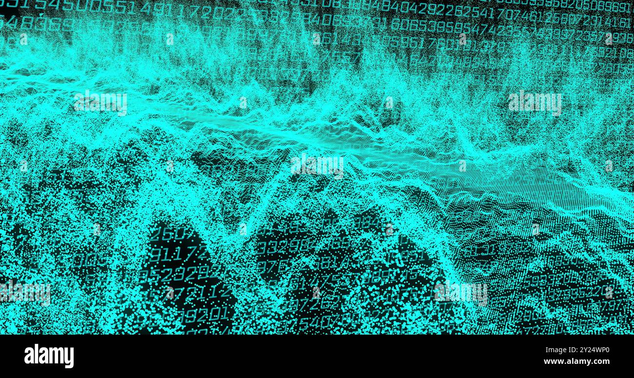 Visualizzazione digitale dei dati con codice binario e pattern di forme d'onda, che rappresentano l'elaborazione dei dati Foto Stock