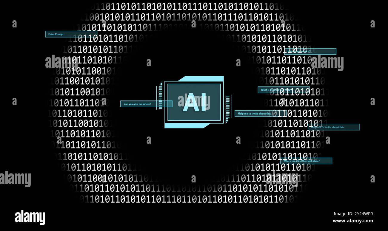 Icona della cartella AI e codice binario, concetto di intelligenza artificiale Foto Stock