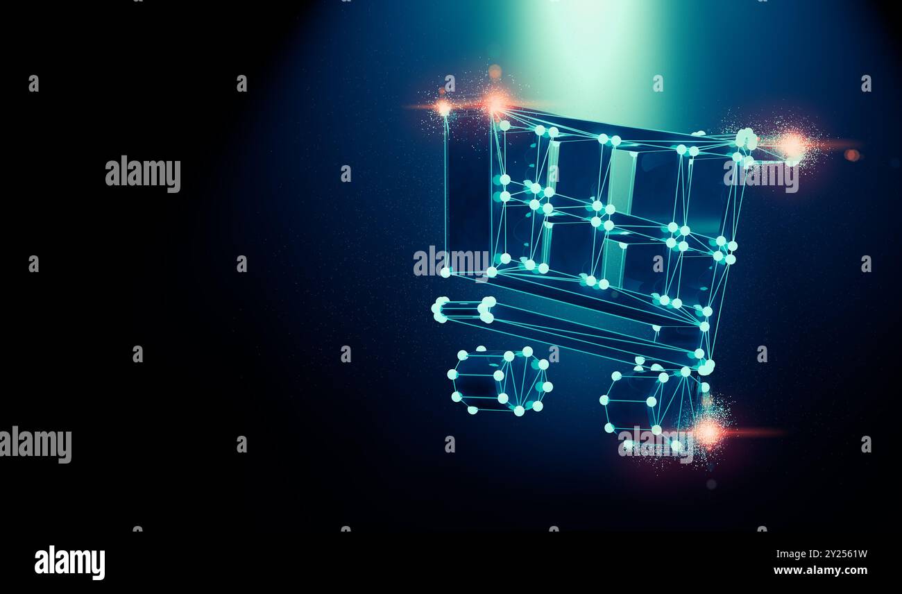 Progettazione di Internet business e carrello della spesa. Concetto di e-commerce ed e-shopping. Foto Stock