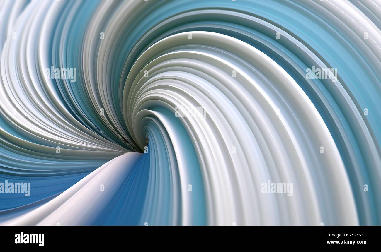 Macro di nastri piegati, carta da parati alla moda con strati ondulati e polsini.illustrazione 3d. Foto Stock