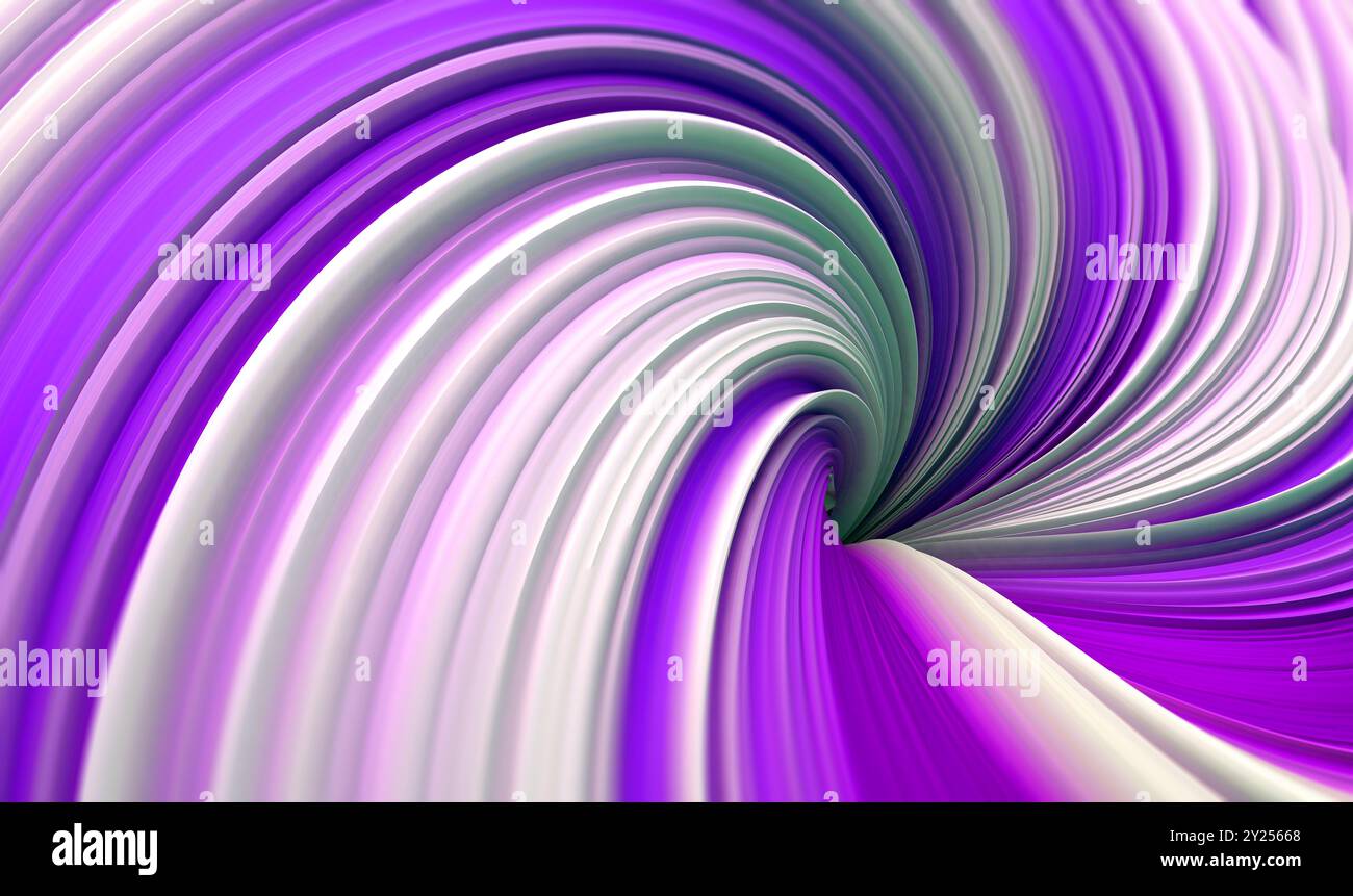 Macro di nastri piegati, carta da parati alla moda con strati ondulati e polsini.illustrazione 3d. Foto Stock