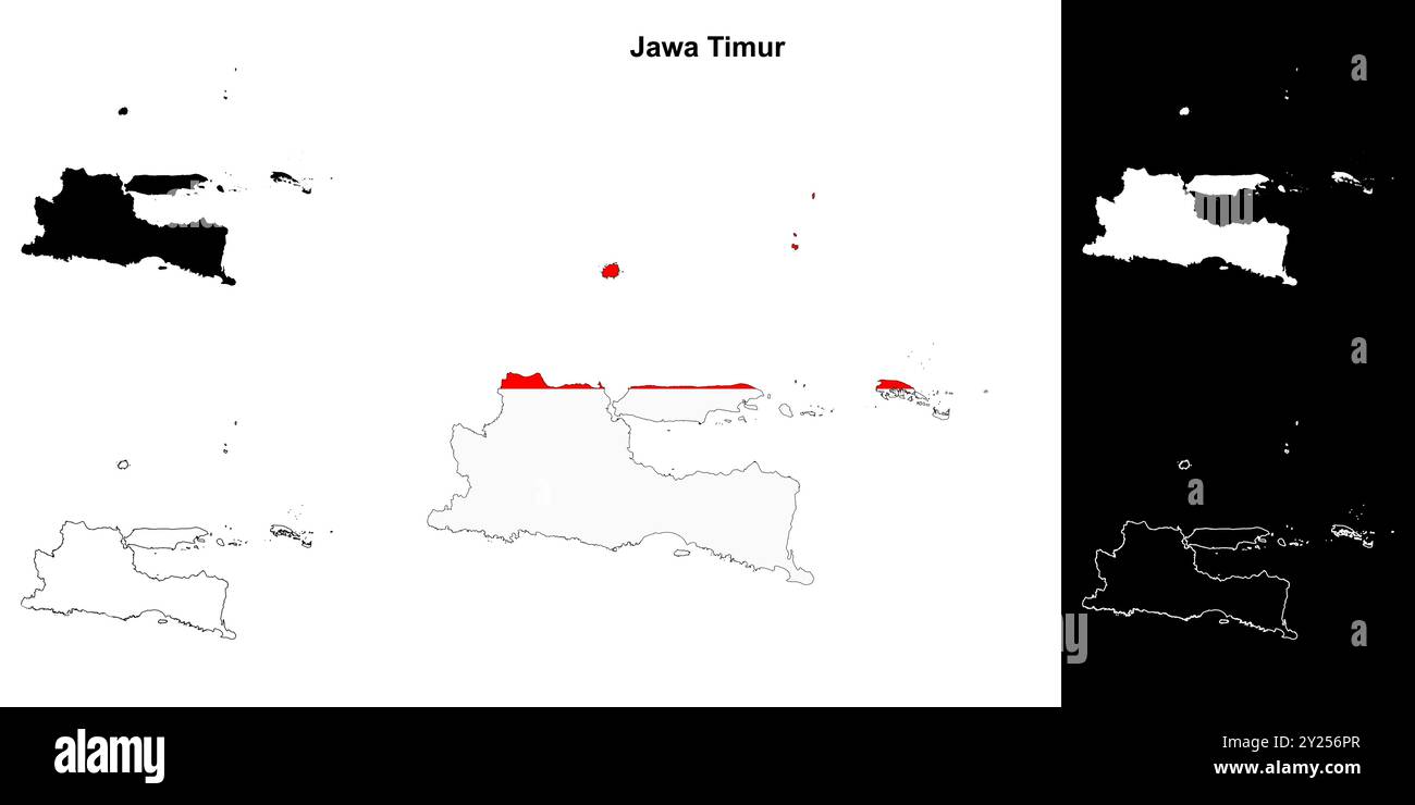 Mappa di contorno della provincia di Jawa Timur Illustrazione Vettoriale