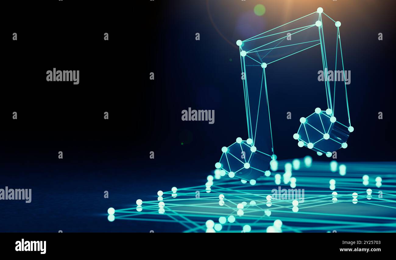 Music Concept Abstract background.Networked musica e condivisione di musica su cloud. Foto Stock