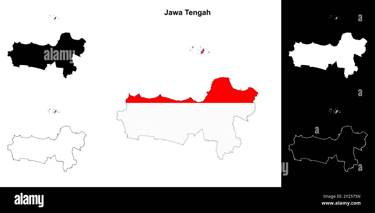 Mappa di contorno della provincia di Jawa Tengah Illustrazione Vettoriale