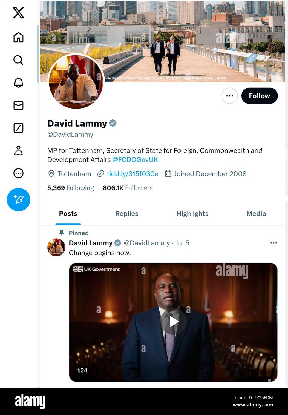 "X" - precedentemente Twitter - pagina (settembre 2024) del deputato David Lammy - Ministro degli Esteri Foto Stock