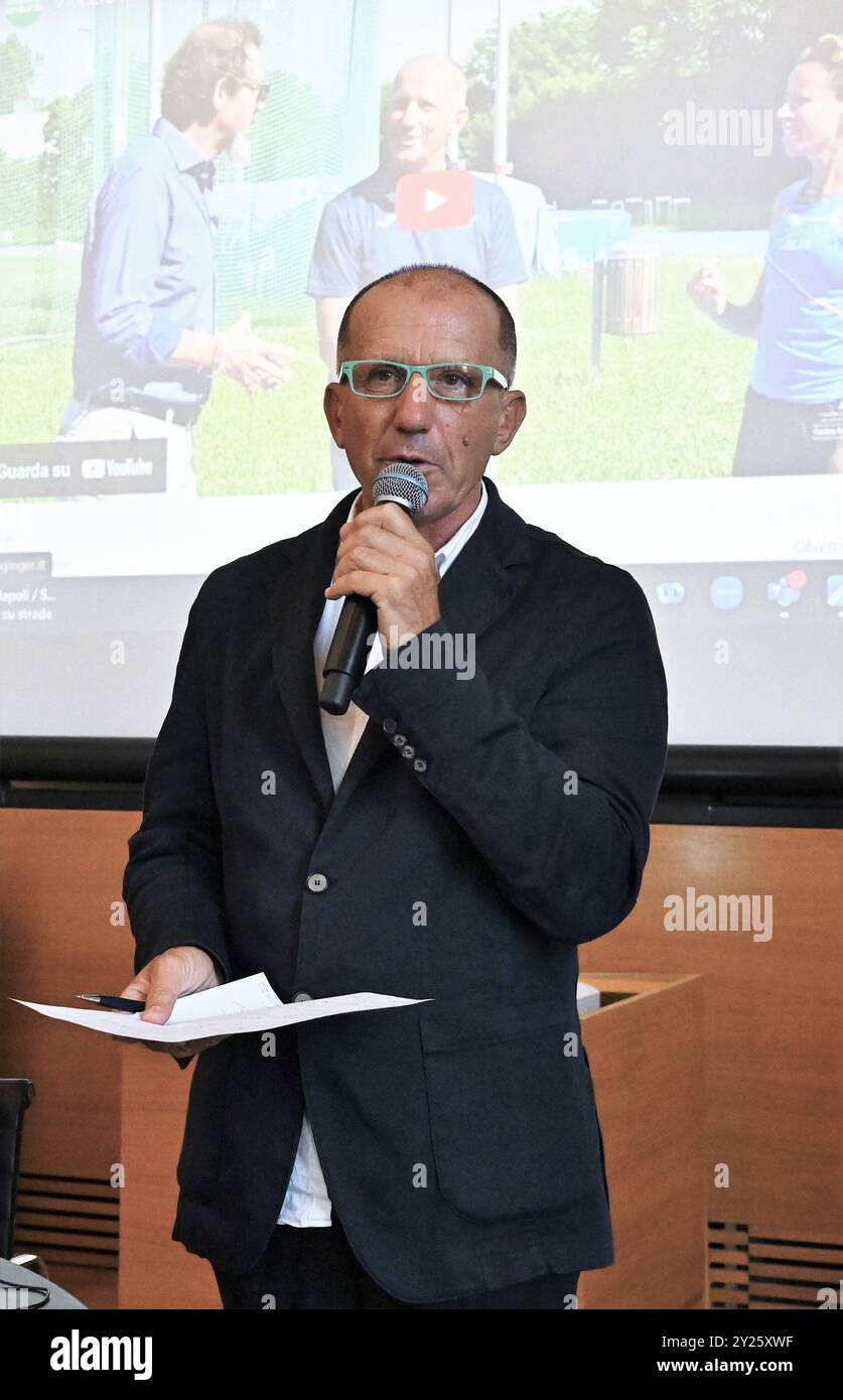 Milan, Italy Talent Project, l'iniziativa a sostegno dei giovani atleti emergenti nell'atletica da parte del Comitato regionale Lombardia FIDAL. L'obiettivo del corso "Let's Form Tomorrow's Champions" al Politecnico di Milano nella foto: Presentazione istituzionale dell'evento Foto Stock