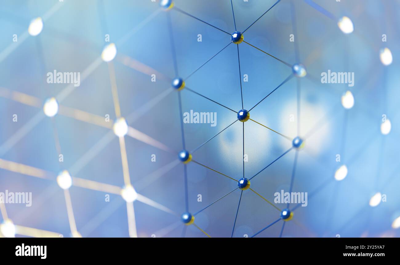 Background astratto del sistema di rete e di rete dati. Struttura e connessione per tecnologia e big data.illustrazione 3d.concetto di tecnologia e scienza. Foto Stock