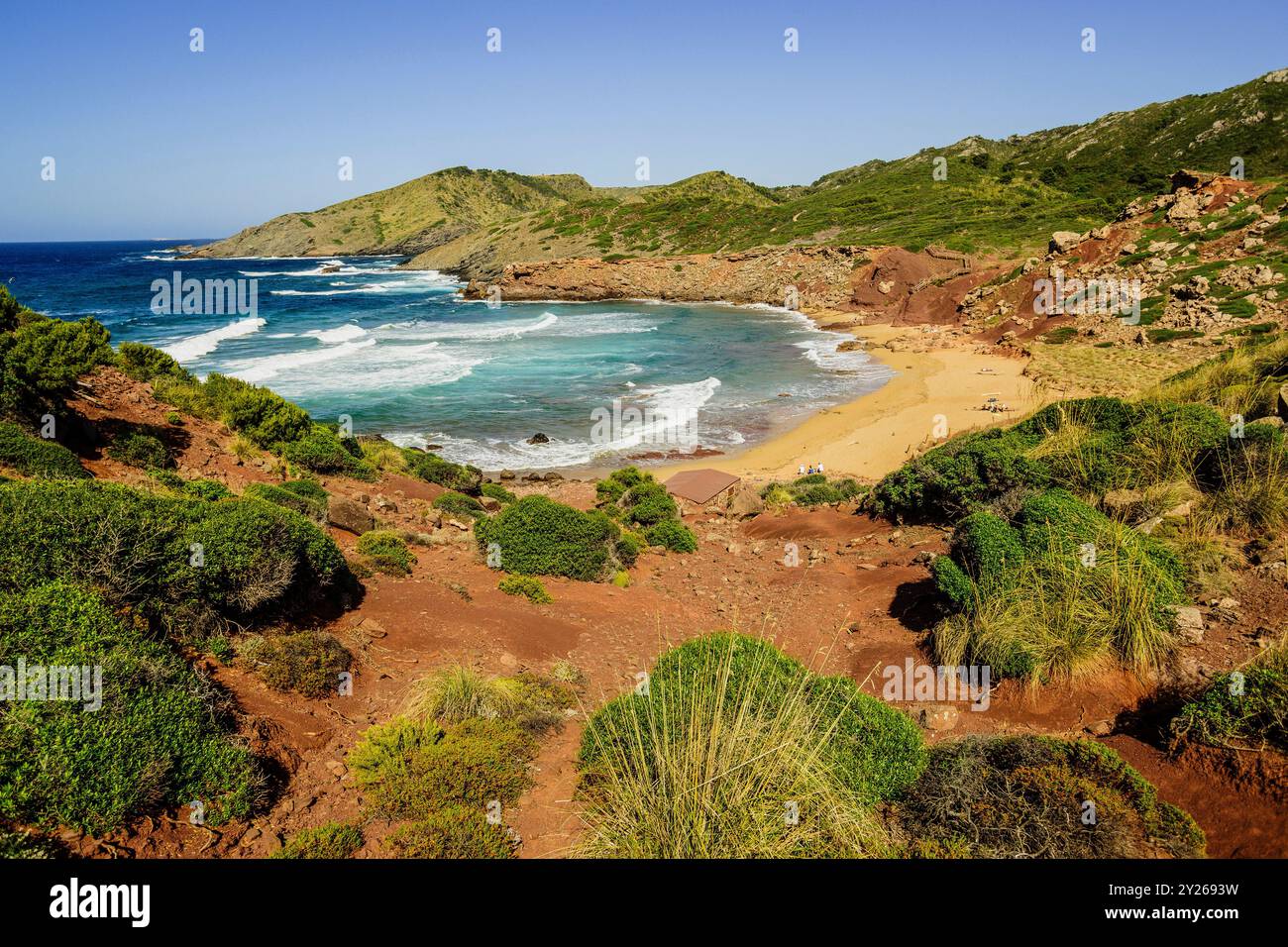 Baia di Pilar, spiaggia di Pilar, Ferrerias, Minorca, riserva della Biosfera, isole Baleari, Spagna. Foto Stock