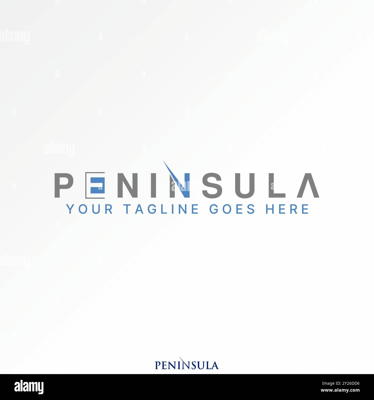 Design del logo concetto grafico astratto testo vettoriale premium stock Word Peninsula virginia 3D font Swoosh relativo a monogramma tipografia branding Illustrazione Vettoriale